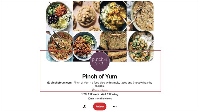 Пример профиля Pinterest