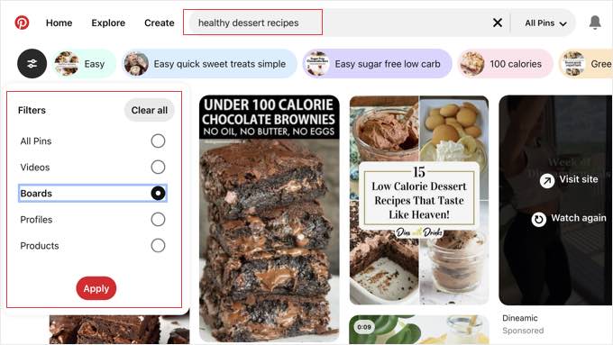 Поиск досок в Pinterest